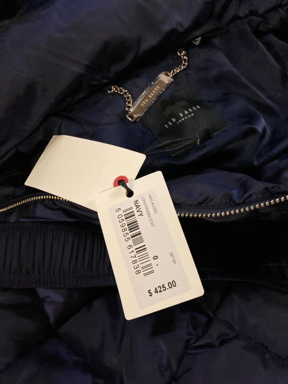 Ted Baker Aliciee Quilted Navy Belted Coat - Size 0/2 US - New with Tags - Picture 11 of 13